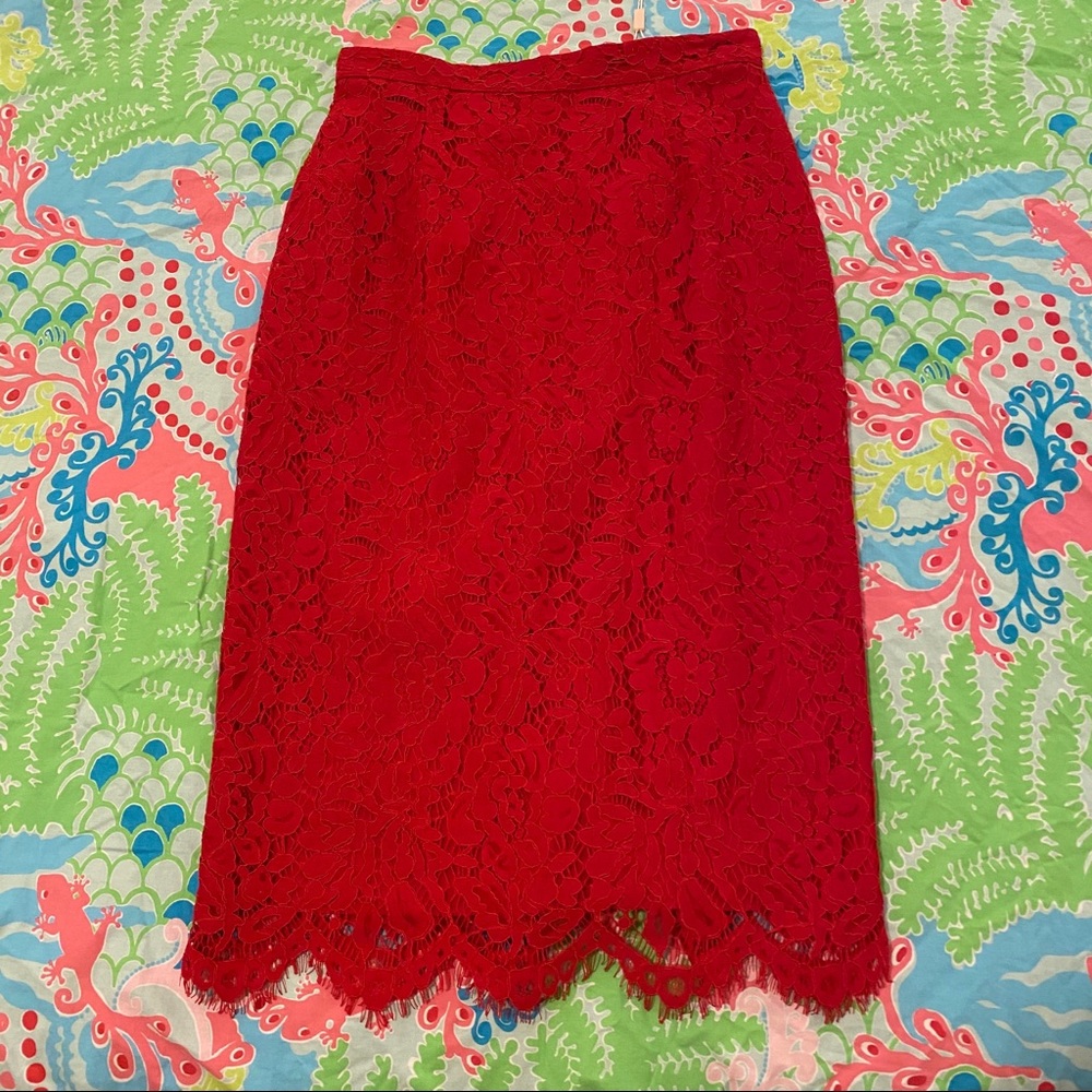 NWOT Rachel Parcell Red Lace Pencil Skirt - Picture 2 of 7